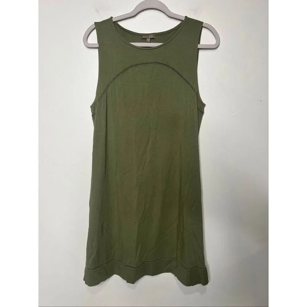 Lilla P Olive Green Tank Dress Embroidered Trim Sz L